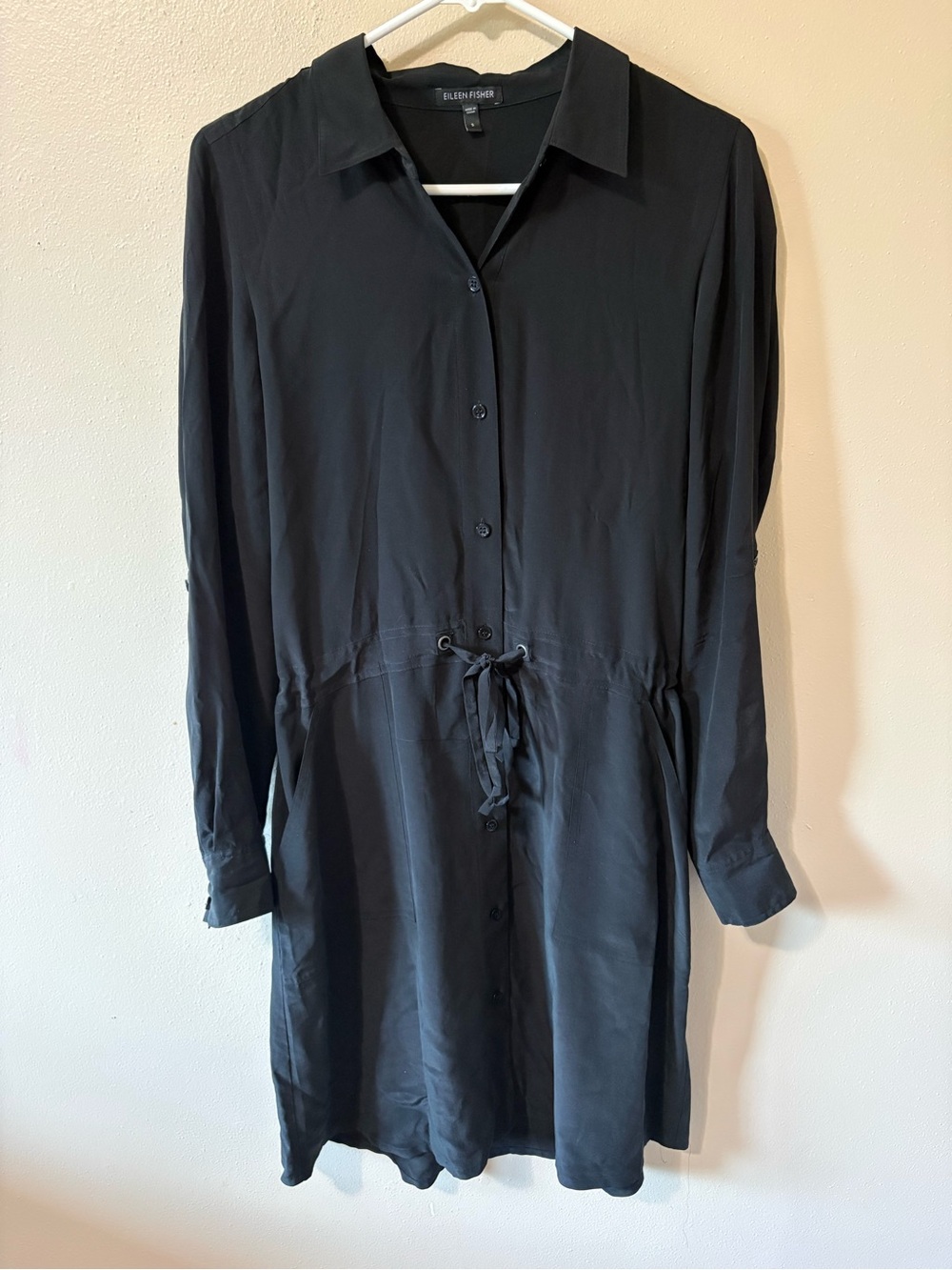 Eileen Fisher Silk Long-Sleeve Button-Front Shirt Dress Womens size small